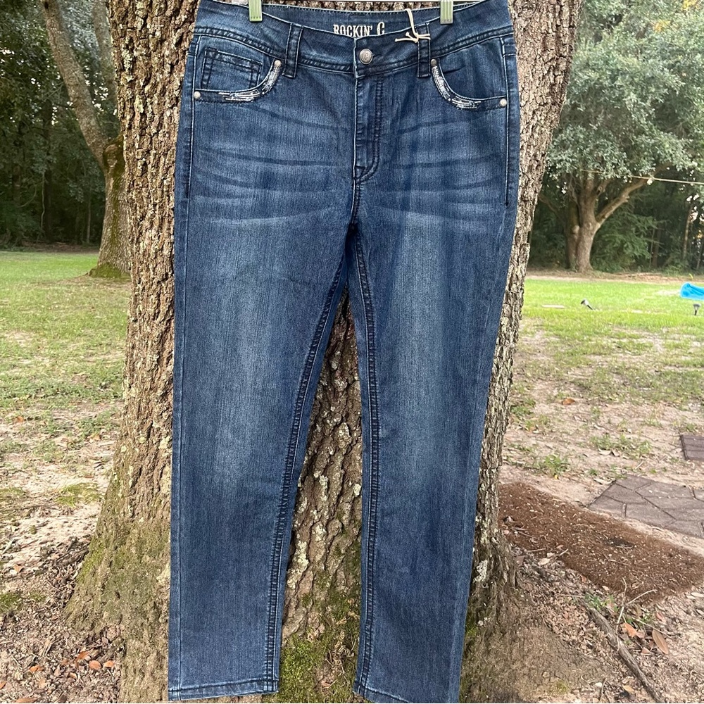 ROCKIN C 33 CAVENDERS WESTERN DENIM BLUE JEANS EMBROIDERED NWT STRAIGHT LEG PLUS
